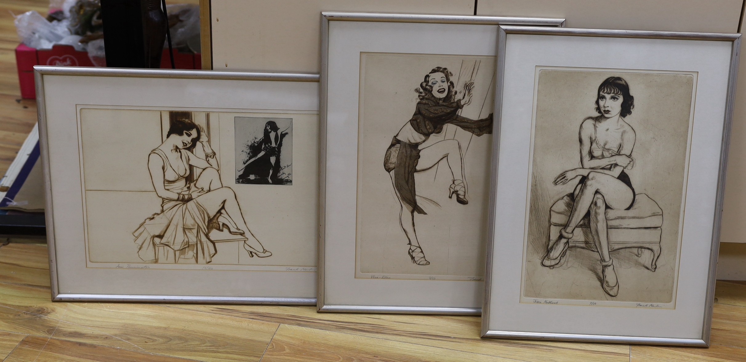Frank Martin (1921-2005), three etchings, Ann Pennington, Jessie Matthews and Vera-Ellen, all signed in pencil and numbered, largest 34 x 50cm